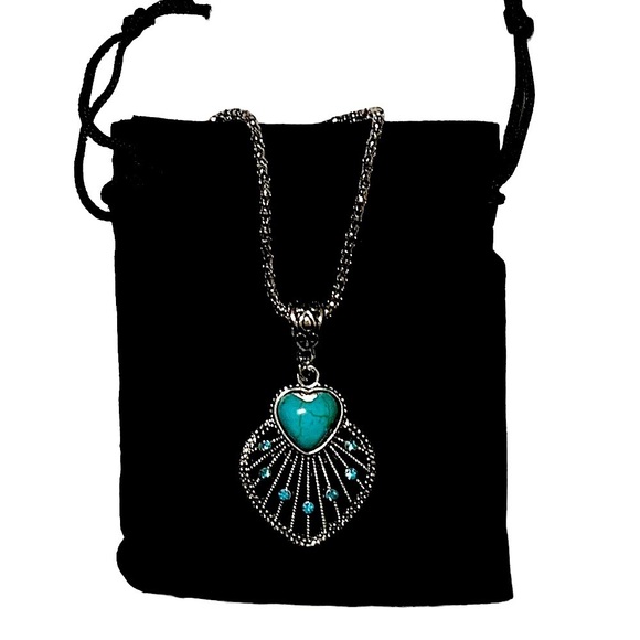 Boho Chic Necklace Southwestern Turquoise Silver Vibe Pendant Chain Gift Pouch - Picture 5 of 16